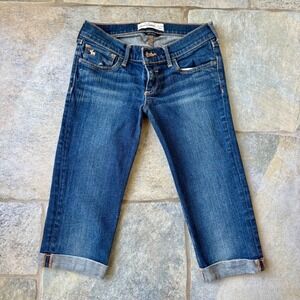 Abercrombie Y2K 2000s Kids Denim Bermuda Shorts Stretch Dark Wash‎ Size 14 Slim